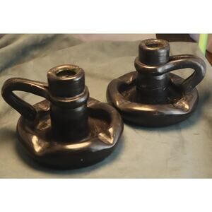 Vintage Mexican Lama Oaxaca Barro Negro Candleholder Pair Candle Holders